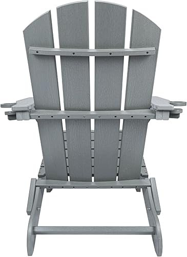 Miniatura 9 de Sillas Adirondack de plástico, silla Adirondack plegable de HDPE con 2 soportes para tazas, sillas de patio de plástico texturizado de madera, silla