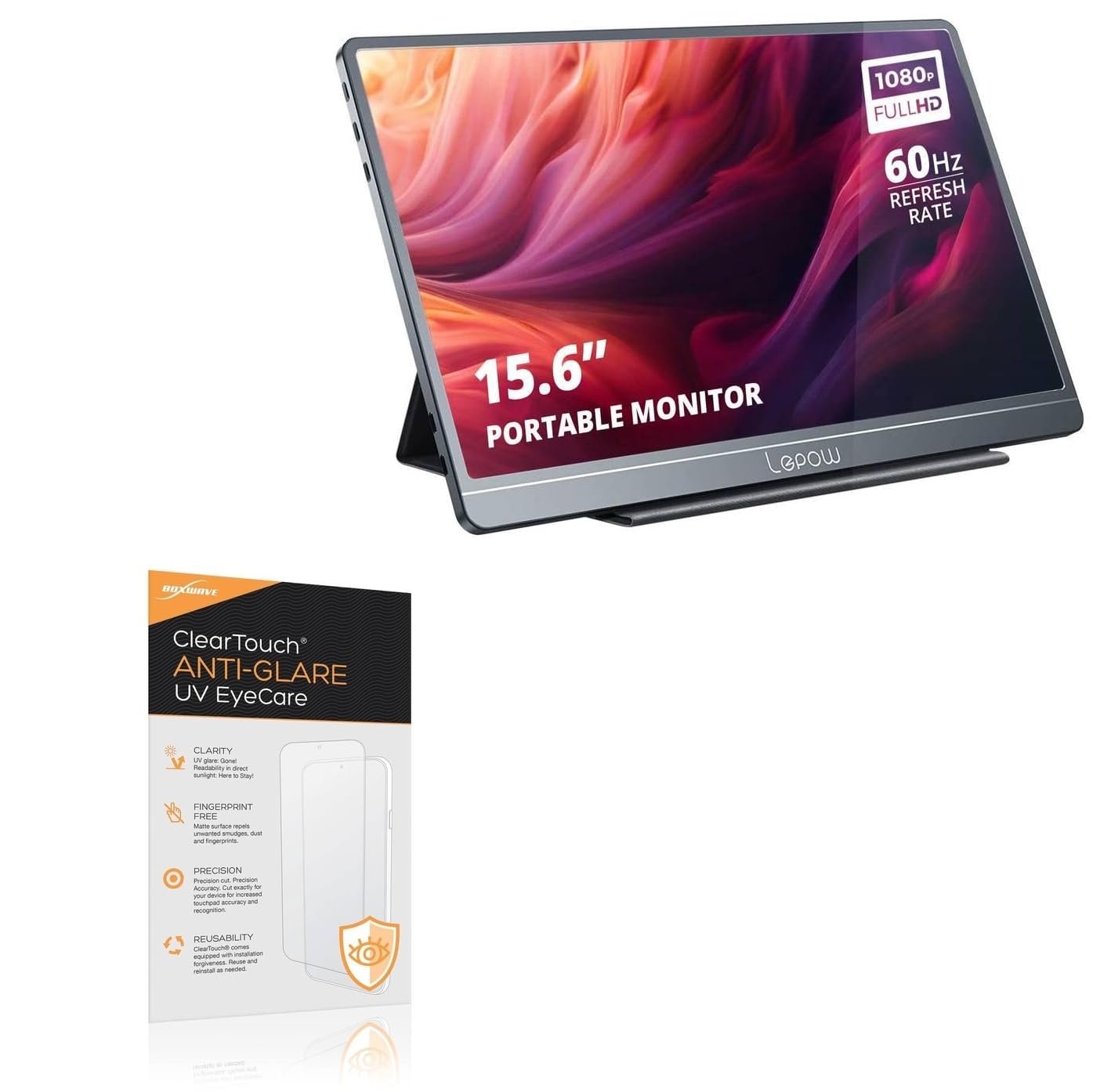 BoxWave Screen Protector Compatible With Lepow E5 Gamut Portable Monitor (15.6 in) - ClearTouch Anti-Glare Anti-UV EyeCare (2-Pack), Filters out Harmful Blue Light Reduce Fatigue
