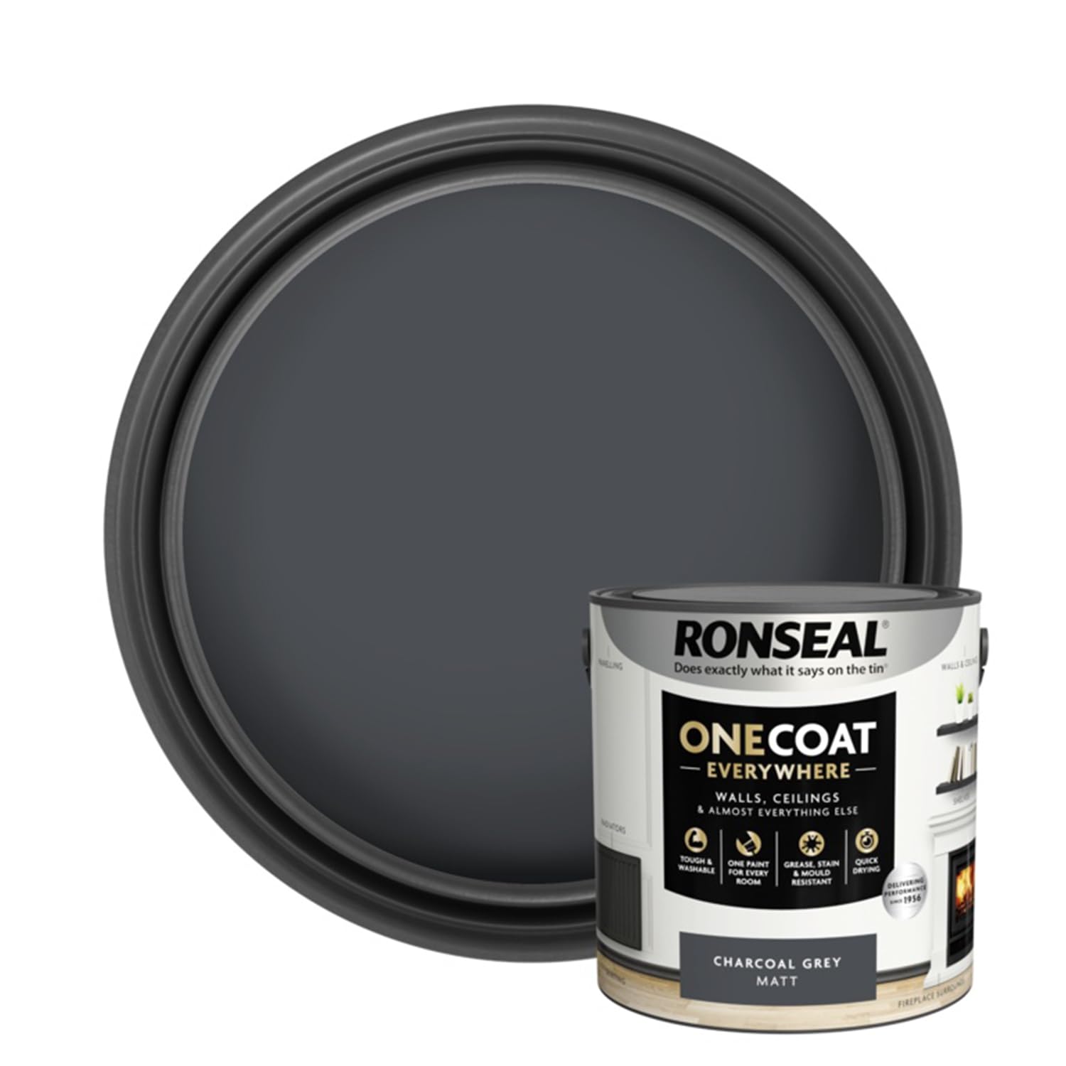 SAVING HUB Wall & Ceiling Paint - 2.5L One Coat Everywhere Matt Paints - Tough & Washable Walls Paint Matt - Quick Drying Matt Paints for Ceiling - Grease, Stain & Mould Resistant (Charcoal Grey) โ image 1