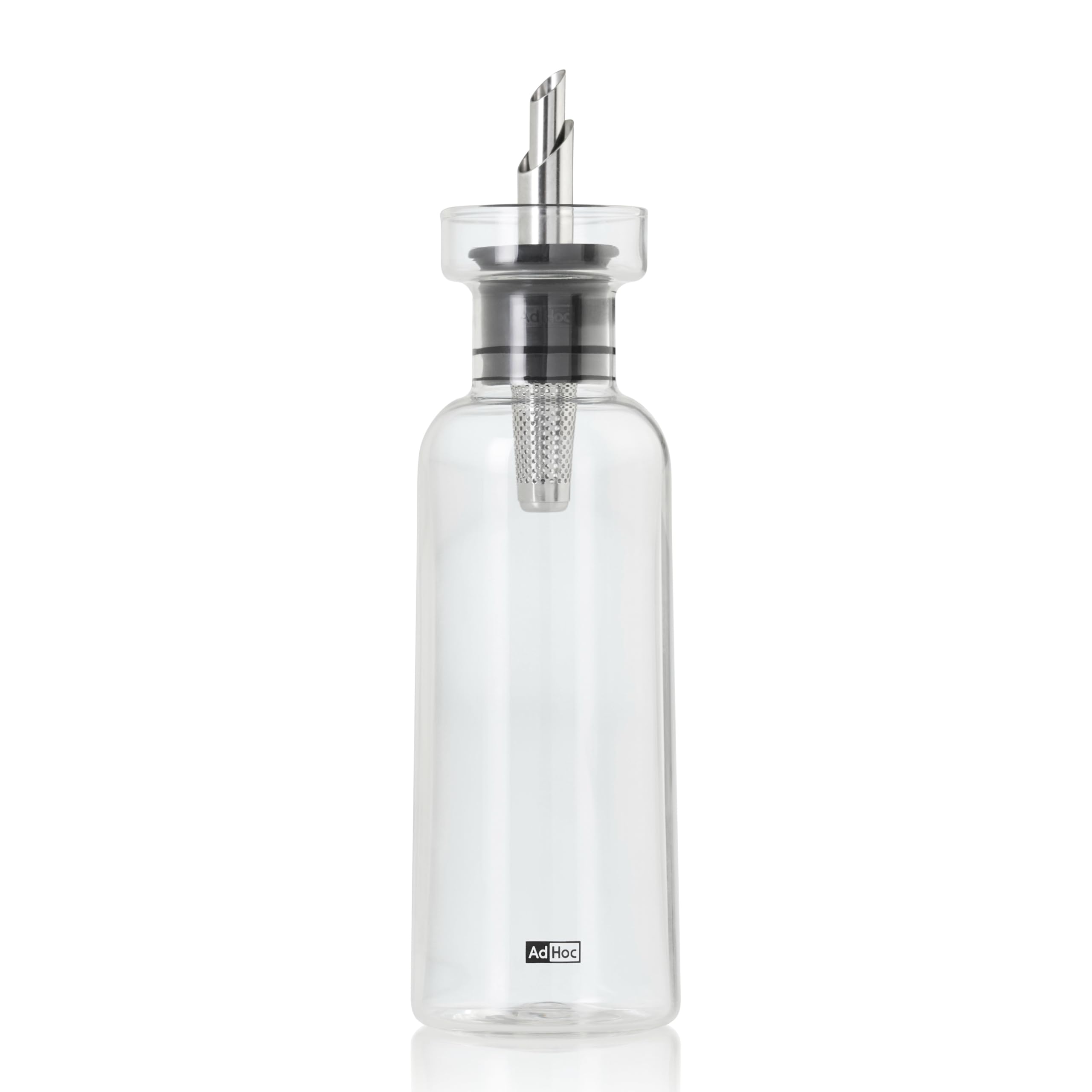 AdHoc AromaPour, set dispenser per olio e aceto, in vetro borosilicato trasparente con acciaio inossidabile, beccuccio filtrato, antigoccia, ermetico, 300 ml