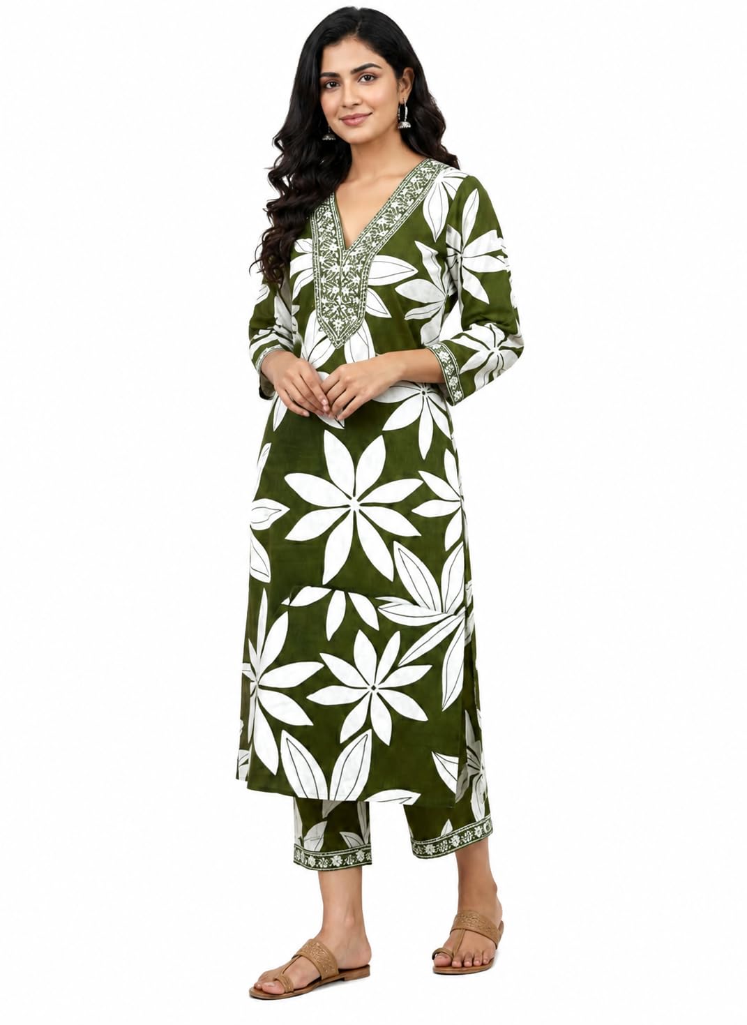 IBRANA Women's South Cotton Embroidery Kurta with Pants Sets-picture-35