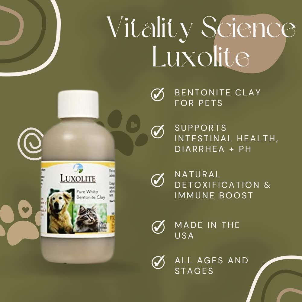 Vitality Science Luxolite Bentonite Clay for Pets | All Natural Anti Diarrhea for Dogs & Cats | Gas Relief for Dogs | Detox for Digestive & Immune Support for Dogs | Loose Stool Relief (Large)