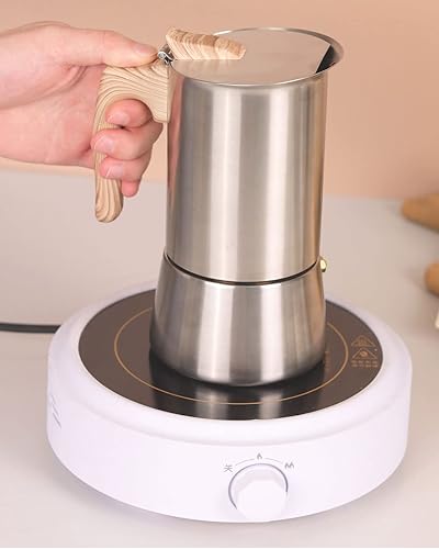 Miniatura 8 de Sivaphe Cafetera espresso de acero inoxidable para estufa de 4 tazas, soporte de inducción, olla Intaliana Moka de 10 onzas, cafetera cubana