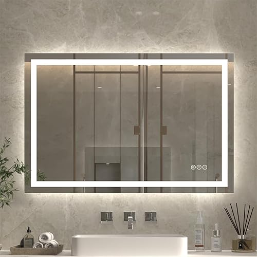 Miniatura 9 de ExBrite Espejo de luz LED de baño de 24 x 36 pulgadas, espejo montado en la pared, antiniebla, regulable, modo de iluminación doble, vidrio templado