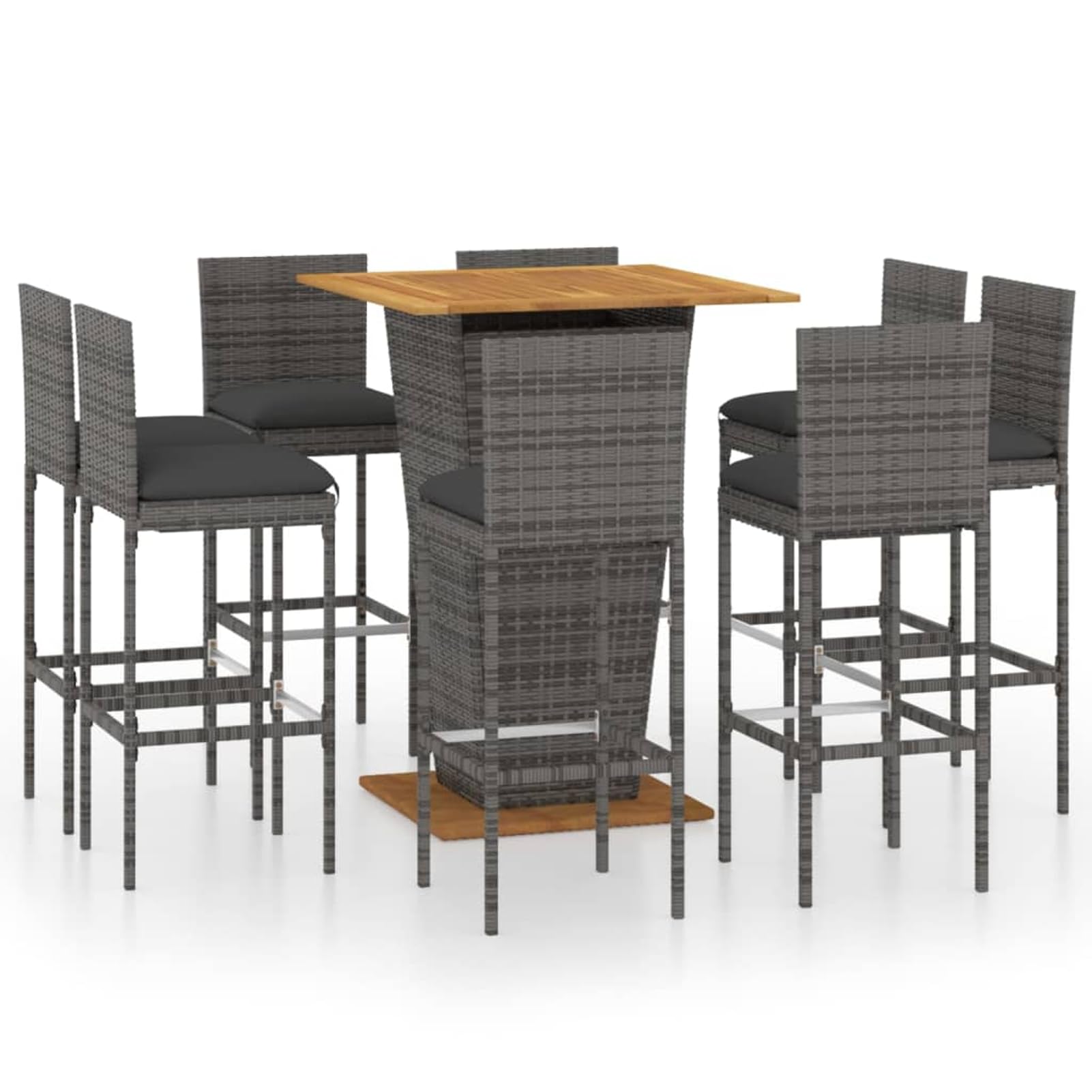 Homgoday Ensemble de bar de jardin 9 pièces avec coussins en polyrotin gris, salle à manger de jardin, meubles de jardin, ensemble de meubles de jardin, table et chaises extérieures