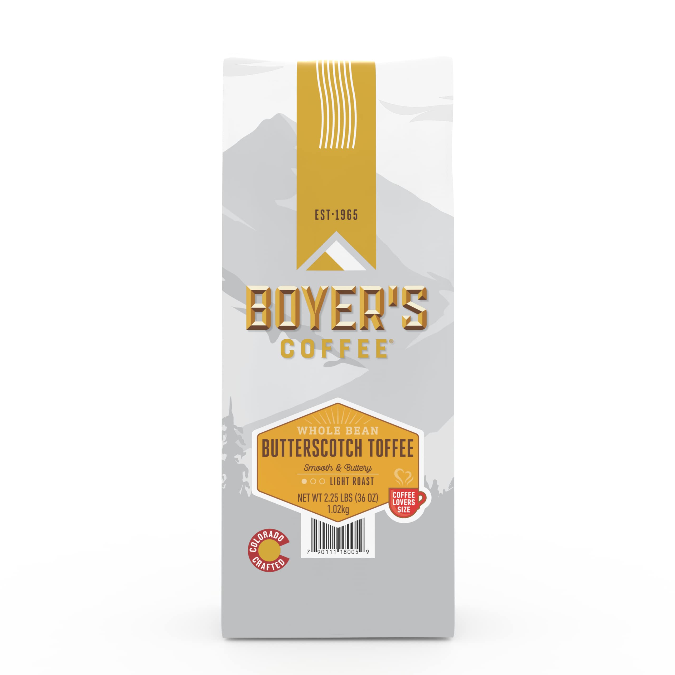 Boyer's Coffee Butterscotch Toffee Coffee, Light Roast Flavored Coffee, Whole Bean, 2.25lb Bag (1-Count)