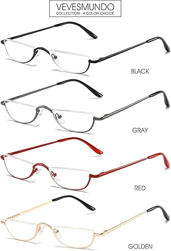 Miniatura 9 de VEVESMUNDO Lentes de lectura de metal, media luna, marco semiluna, lectores sin montura para hombres y mujeres