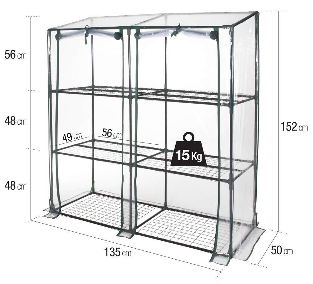 'Invernadero con 3 bandejas – Acero diseño "L" 152 x "P" 50 x "H 135 cm, para proteger sus plantas en su jardín o en su Balcón