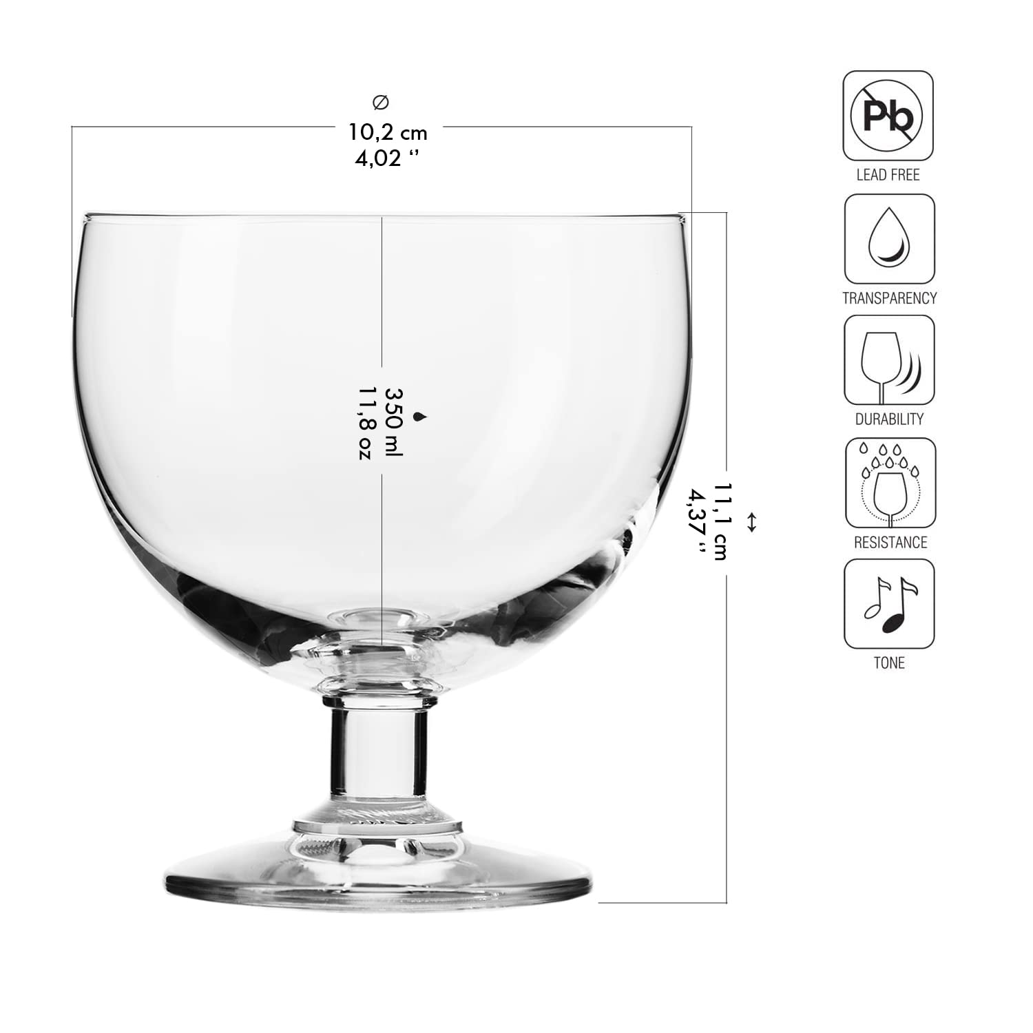 KROSNO Pucharki do Lodów, Deserów i Owoców Tasting, Zestaw 6 x 350 ml | Szkło Kryształowe Bezołowiowe, do musów, panna cotty, sorbetów, galaretek i słodkich przekąsek, zmywarka