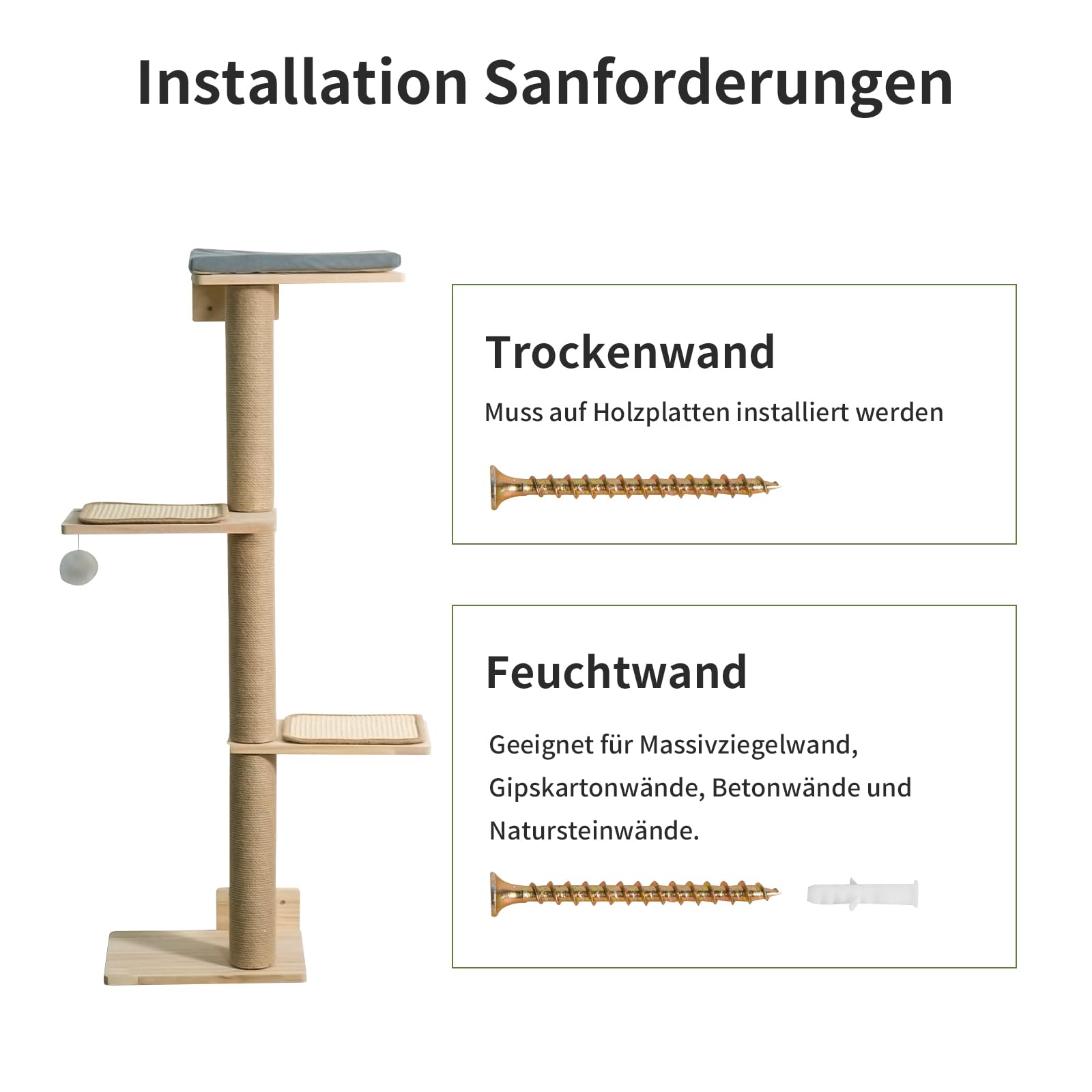 Youyijia 7-teiliges Wandmontage Katzenkletterwand Set aus Holz – Plattformen, Kratzsäulen, Liegeplatten, Wandregale – Kletterelemente für Katzen, Wand-Kletterwand