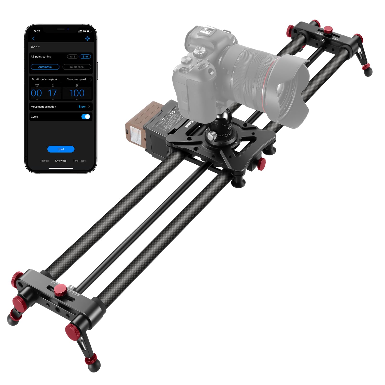 NEEWER 31.5"/80cm Slider motorisé pour DSLR, Rail de Travelling en Fibre de Carbone avec contrôle par Application, Batterie F750 4400 mAh, Compatible avec Le Mode vidéo, Chargeur Non Inclus, ER1