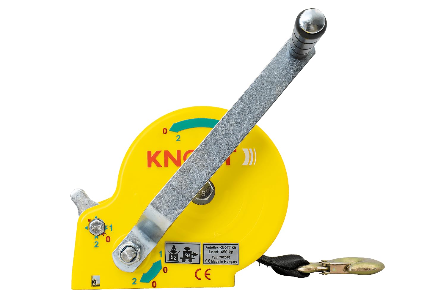 KNOTT Seilwinde 450 kg mit Gurt, Gelb