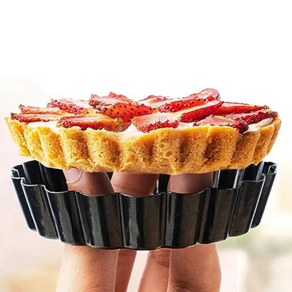 Lot de 20 mini moules à tarte avec fond amovible - 4 moules à gâteau ronds antiadhésifs - Convient pour les gâteaux, les desserts, etc. - Réutilisables, durables et faciles à utiliser.