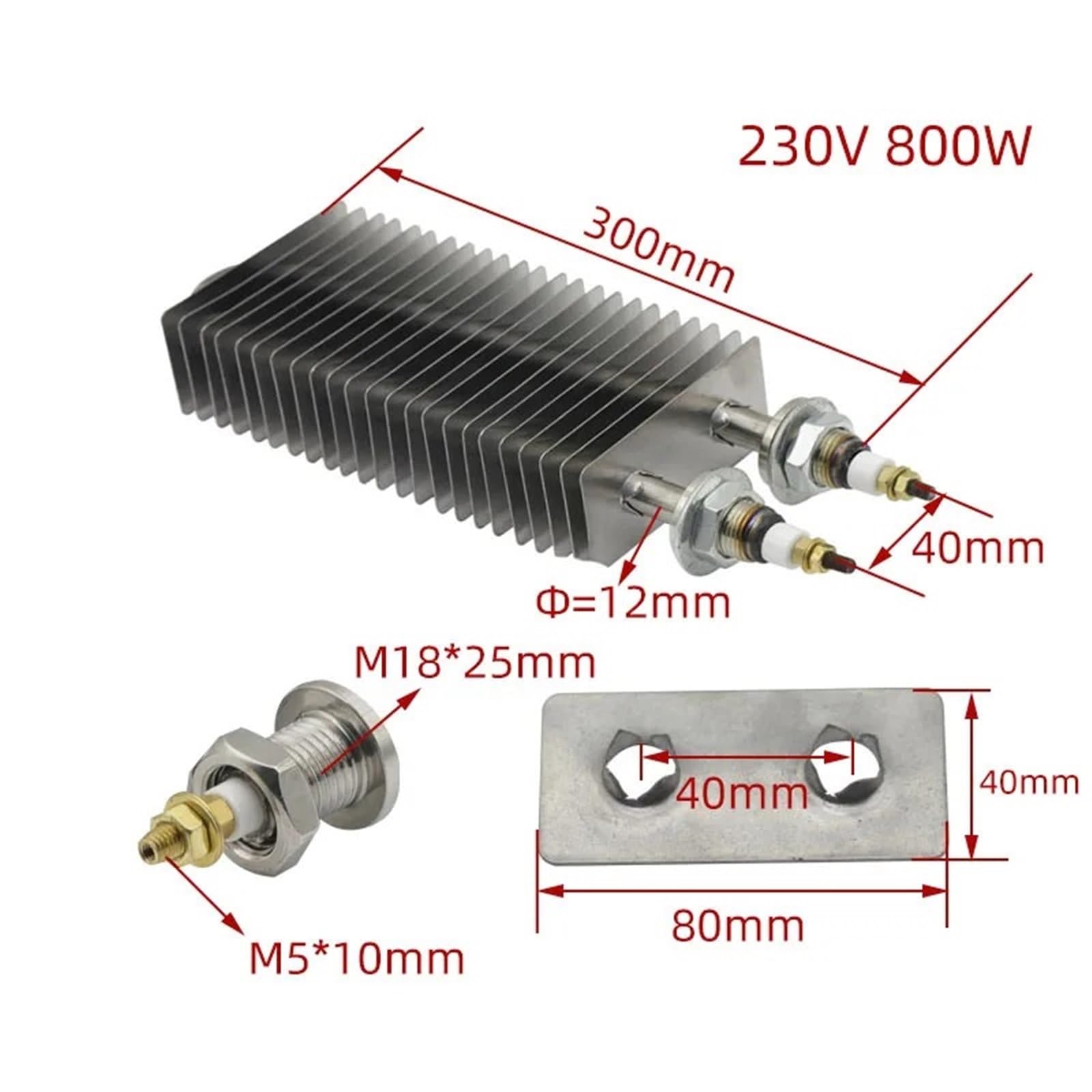Riscaldatore da 230 V, quadrato, 40 x 80 mm, piastra di installazione, in acciaio inox, ad aria calda, elemento riscaldante elettrico, 1 pezzo (1500 W L500 mm)