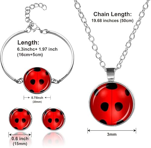 Vista 2 de FKOJMH Lindo conjunto de mariquita roja, pulsera de mariquita, aretes de mariquita, collar de mariquita, joyería de mariquita, meráculas, joyería