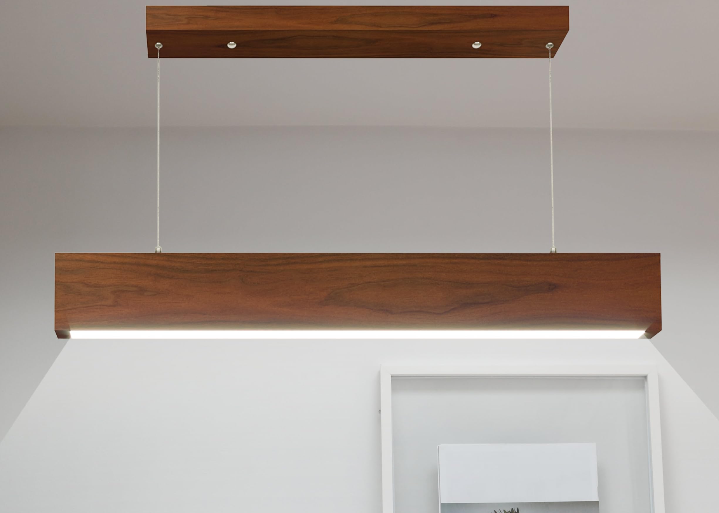 KASTENGLOW Decorative Rectanglur LED Pendant Hanging Linear Lights | Stylish Wallnut Brown Wooden Ceiling Light for Indoor Decorations Linear Lighing 20W (24 inch)-image-31