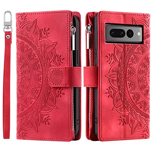 VEEMOS Wallet Case for Google Pixel 7 Pro Flower Flip Case Protective Leather Folio Book Phone Cover with Card Slots Kickstand Zipper Pocket
