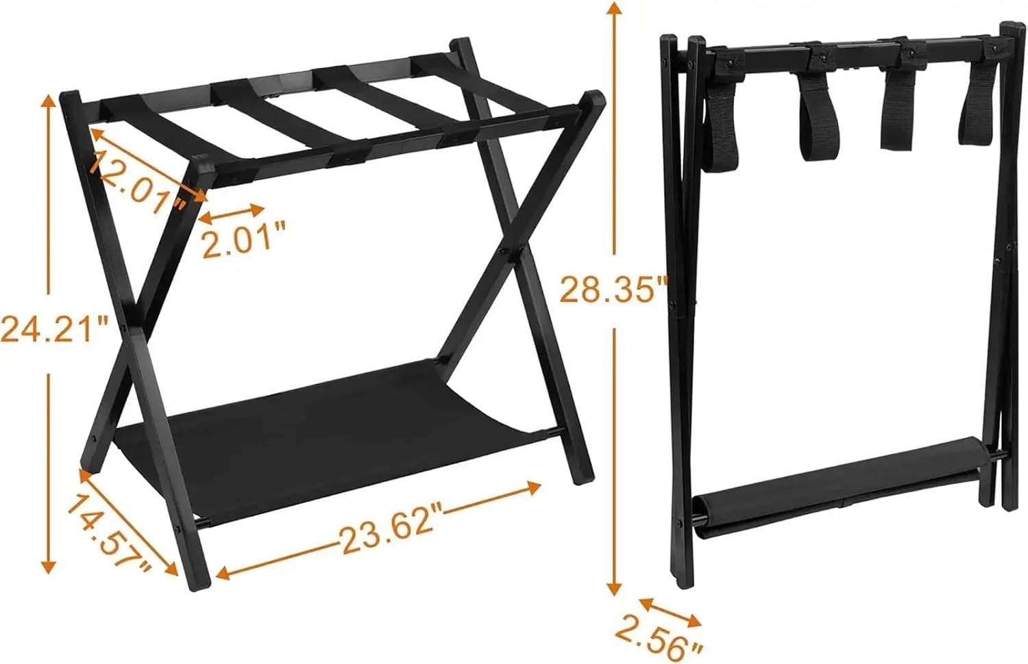 Luggage Rack 2pcs Luggage Rack,Steel Folding Suitcase Stand with Storage Shelf for Guest Room Bedroom Hotel,Black for Home,Travel