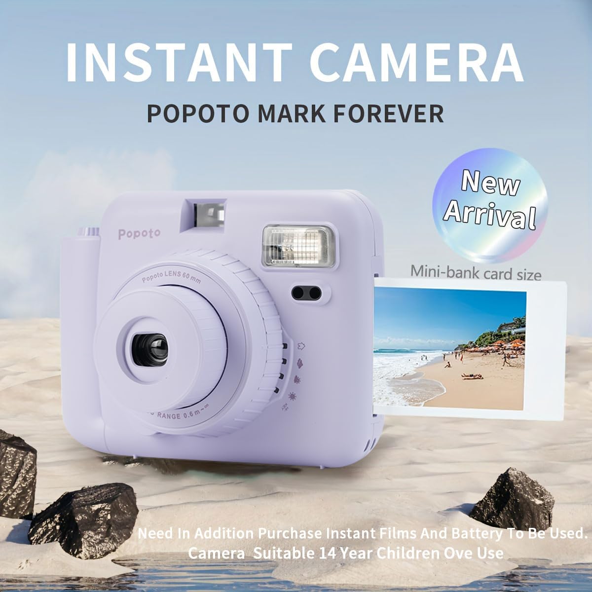 POPOTO Aparat błyskawiczny z torbą na wiadro, mini 12 naklejek dekoracyjnych na aparat, ramki, album fotograficzny i inne akcesoria - fioletowy