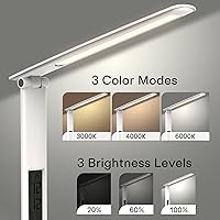Vista 4 de Desk Lamp with Rechargeable, Wireless Portable Table Lamp, Dimmable Office Desk Light with Clock, Alarm, Date, Temperature, Foldable Lamp for Table