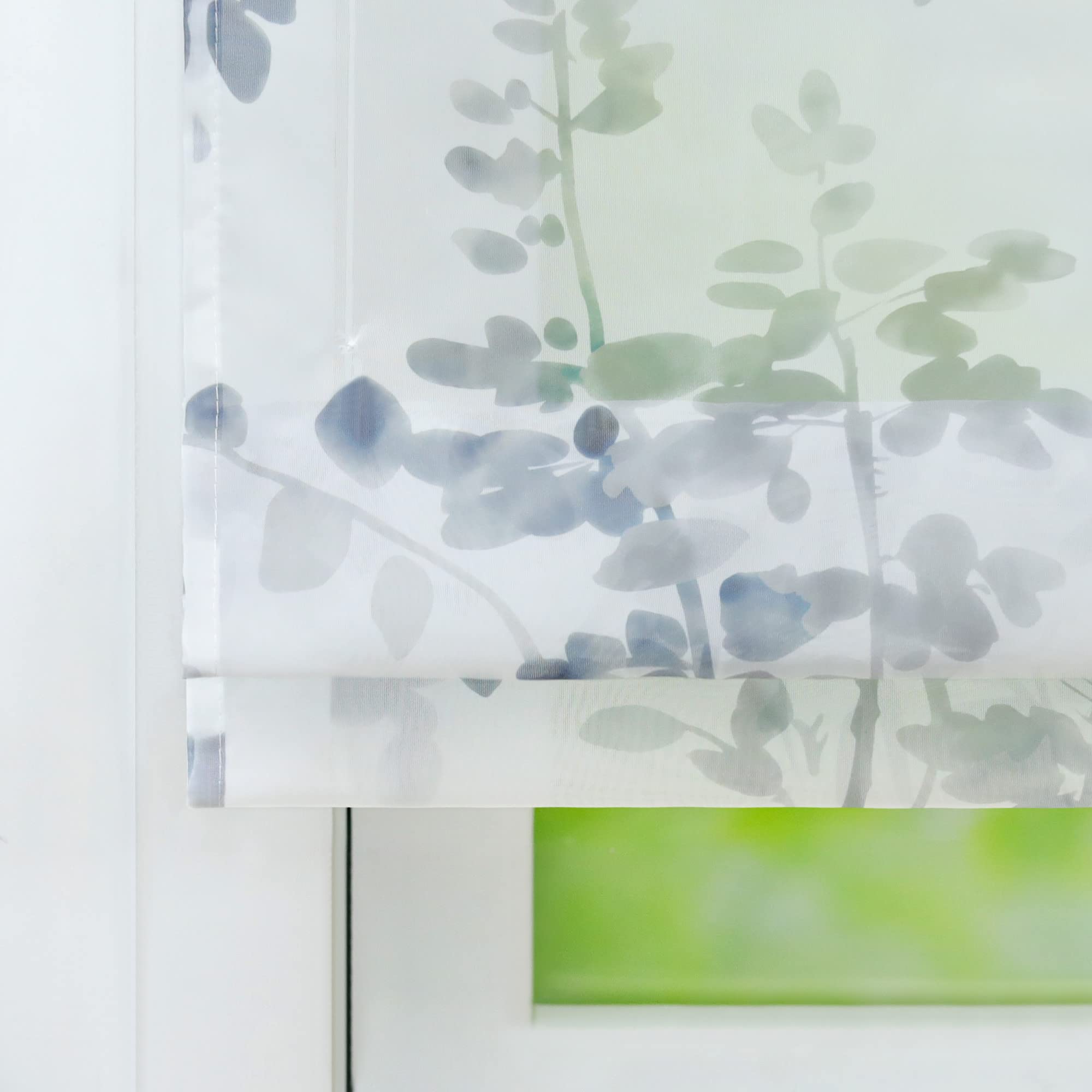 Joyswahl Voile Raffgardine mit Klettband »Luca« Floral Motiv Raffrollo mit Klettschiene halbtransparente Küche Gardine,Grau BxH 120x140cm 1 Stück