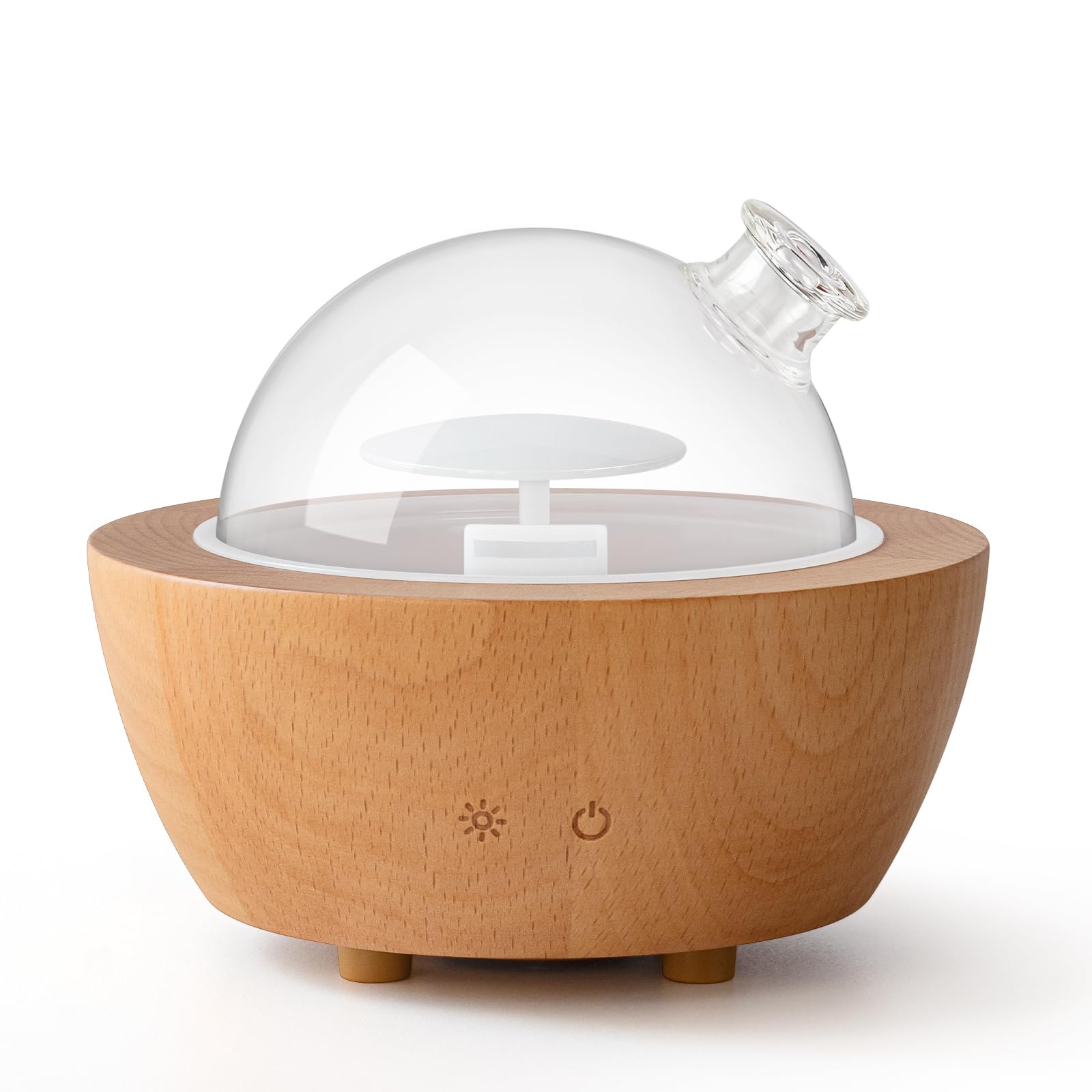 Wanlola 200ml Glass Essential Oil Diffuser with Natural Wood Base, Aromatherapy Diffusers for Home, Cool Mist Air Humidifier with 7 Color Lights for Office, Bedroom