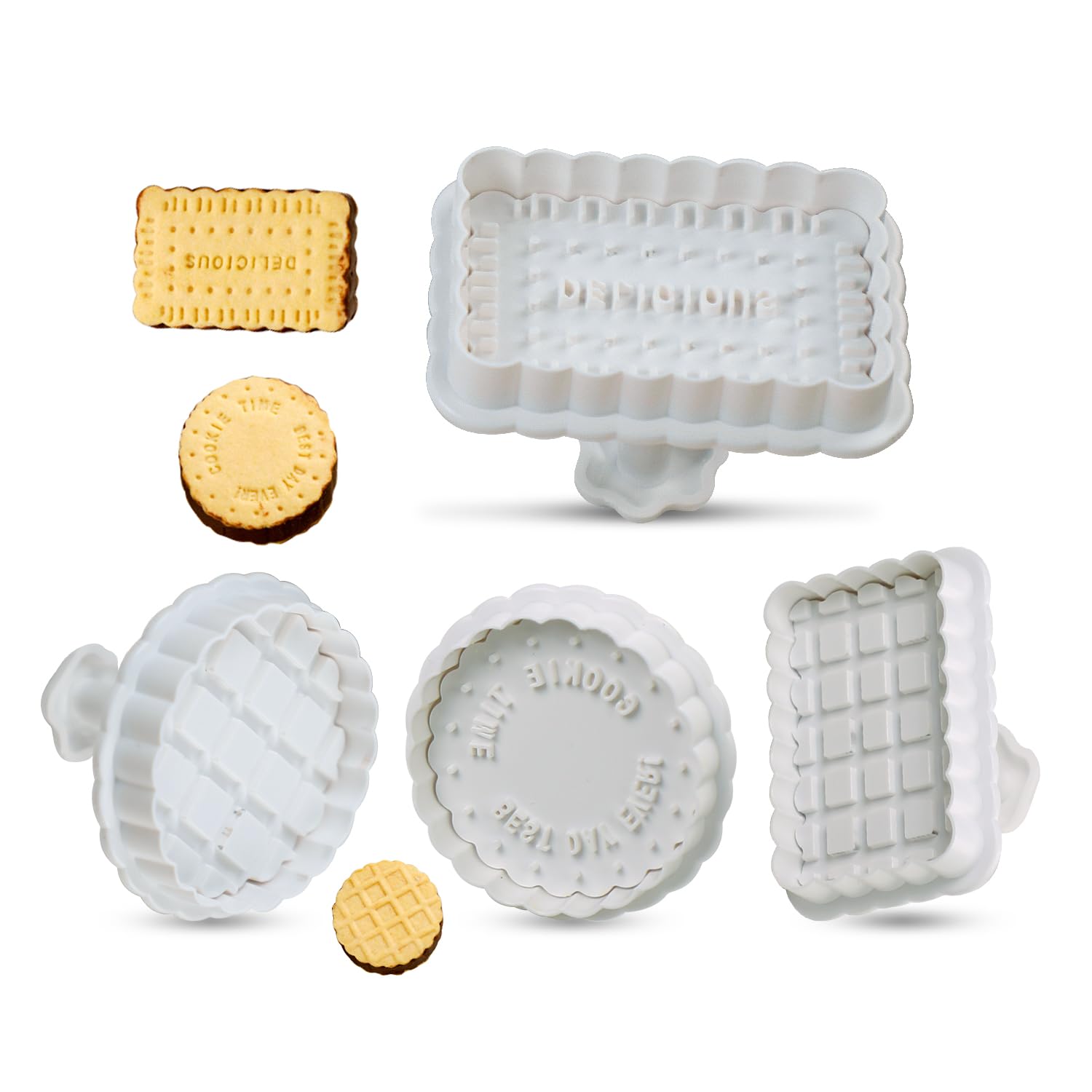 GROWTAIL 4pcs Cookie Cutters,Cookie Mold Press,Cookie Stamps Set, Pastry Molds for Kids Baking