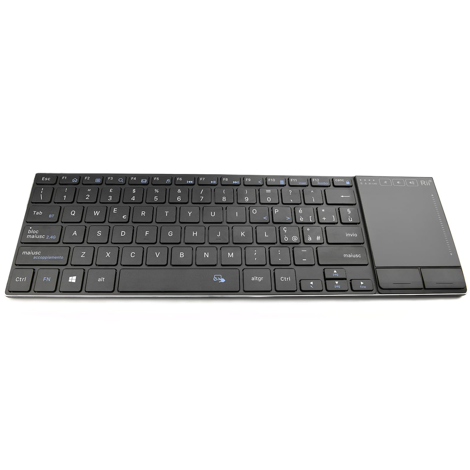 Rii Mini i22S Wireless + Bluetooth - Tastiera compatta e sottile con ampio mouse touchpad, compatibile con Smart TV, TV Box, Tablet, Smartphone, Console, PC, Fire TV, Raspberry