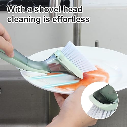 Miniatura 5 de CQT Juego de almacenamiento de cepillos para platos dispensadores de jabón, limpiador de platos con asa, cepillo de lavado de cocina para limpieza