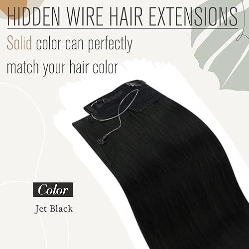 Miniatura 3 de Sunny - Extensiones de cabello con hilo de nailon, color negro azabache, extensiones de cabello humano real, extensiones de hilo de nailon,