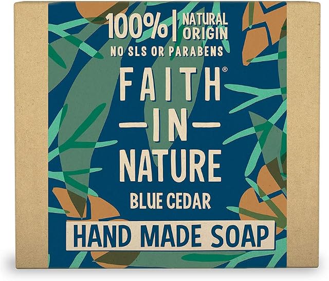 Faith In Nature Natural Blue Cedar Hand Soap Bar, Uplifting, Vegan and Cruelty Free, No SLS or Parabens, 100 g