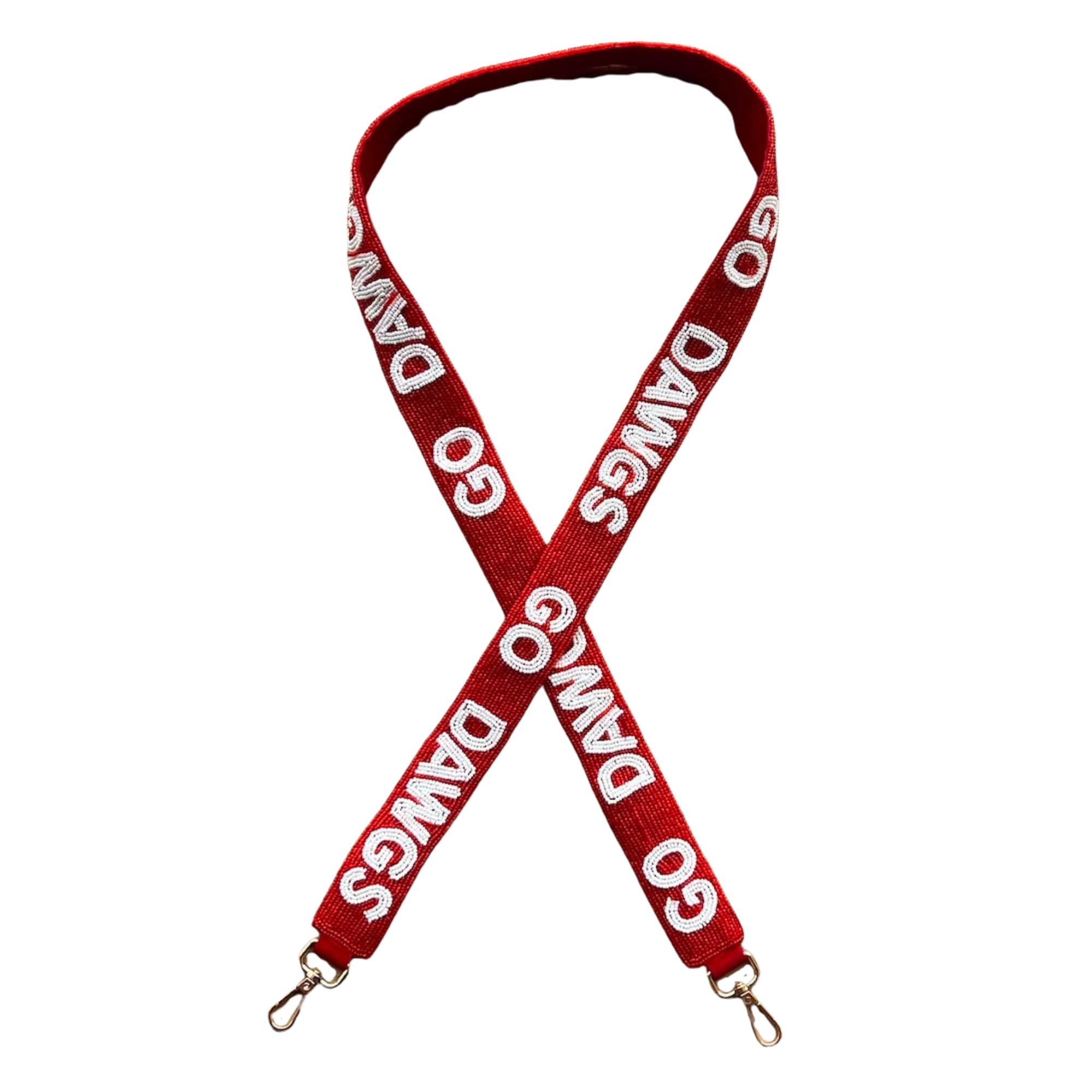 Lashicorn Beaded Purse Strap Georgia College Game Day Clear Handbag Replacement Strap Stadium Football University 49 x 1.75” Red & White with Gold Hardware Clips
