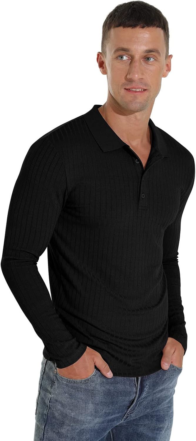 Askdeer Men's Polo Shirts Long/Short Sleeve Slim Fit Casual Shirts Classic Stretch Polo T Shirt Golf Shirts - Image 4