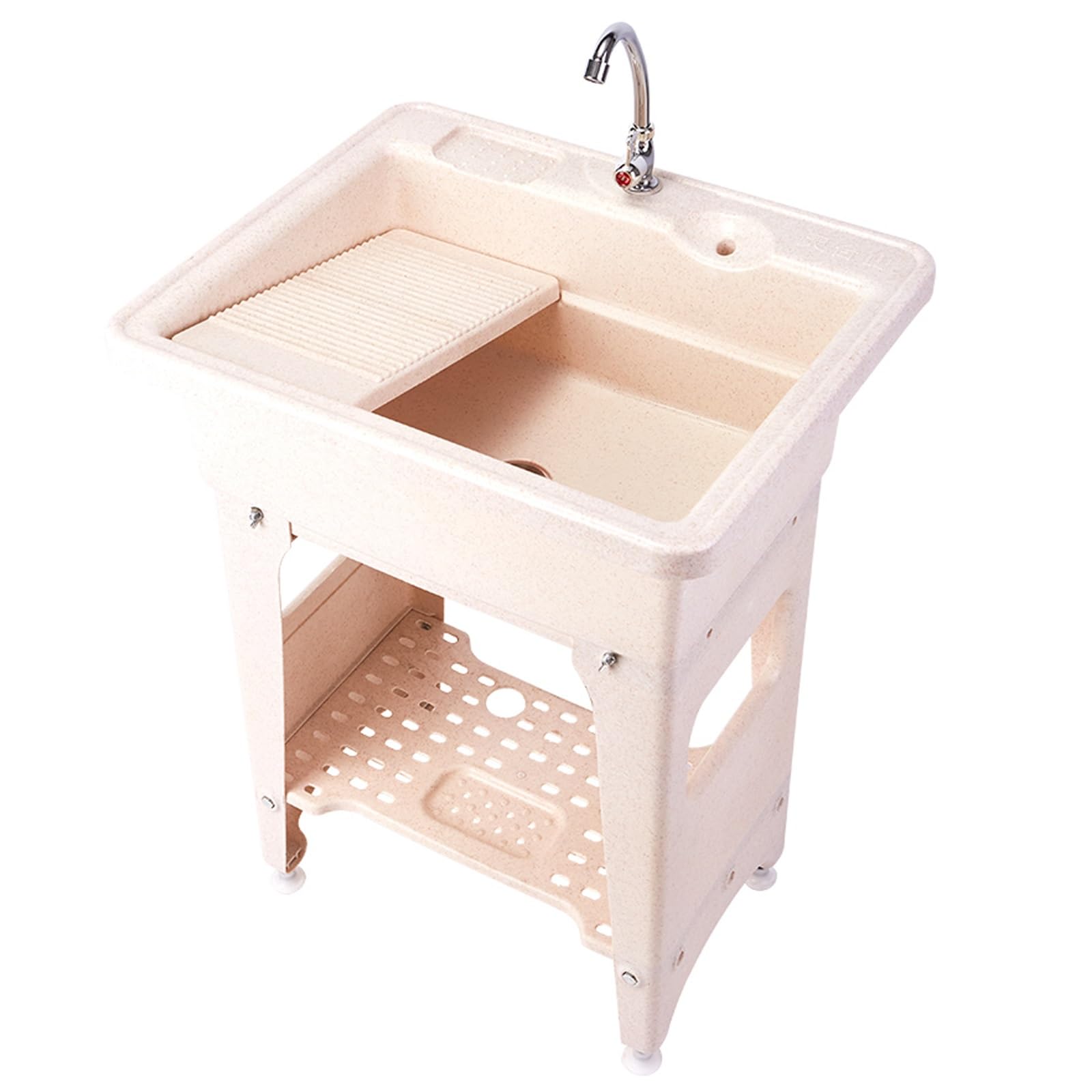 Lavatoio Lavanderia, Lavello da Esterno Indipendente in Plastica con Asse per Lavare, Lavandino Multiuso con Rubinetto, Tubi Flessibili e Kit di Scarico