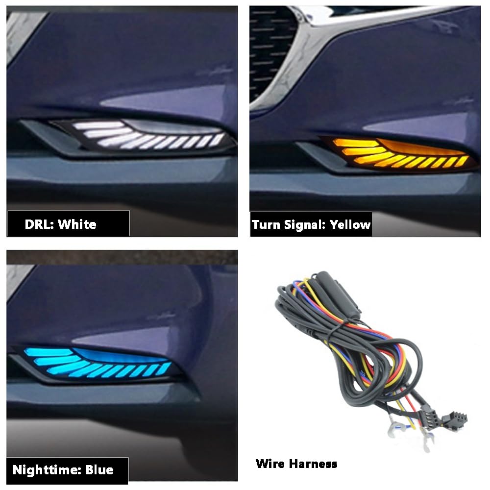 Lampada da guida LED per paraurti anteriore con luce notturna blu 3 colori MASO DRL Luci di marcia diurna LED luce bianca con lampeggiante ambra