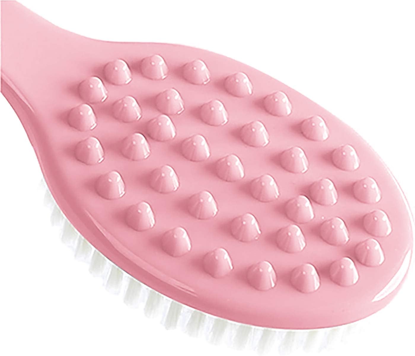 Bedelite Body Brush Massage Pad with Himalayan Salt Rocks Back Scrubber Washer Massage Bristles Bath with Curved Long Handle for Skin Exfoliating in Shower(Pink)