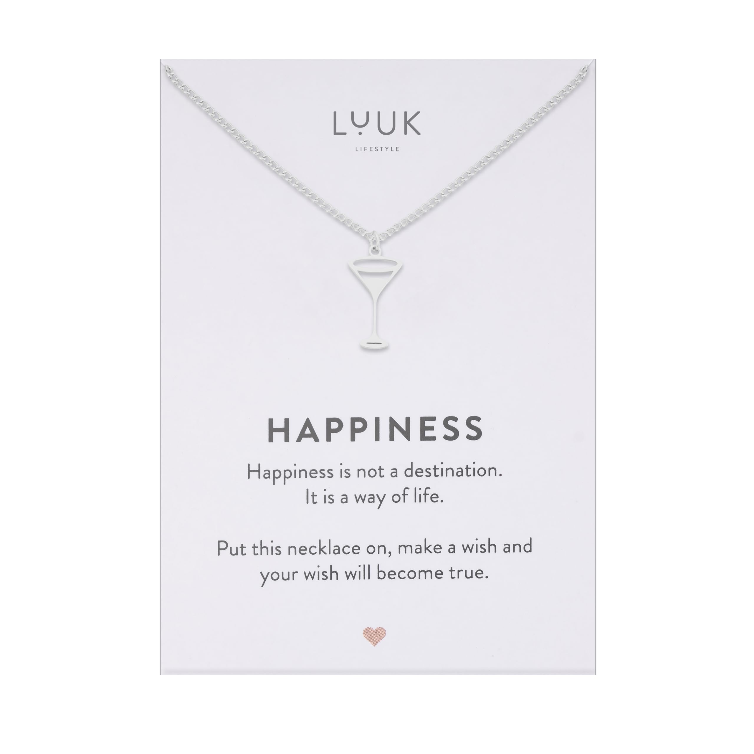 LUUK LIFESTYLE Collana con ciondolo diverso e acciaio inossidabile 50 cm, con carta HAPPINESS, idea regali donna, lei, ragazza, compleanno, portafortuna, gioielli elegante, argento, or, rosa