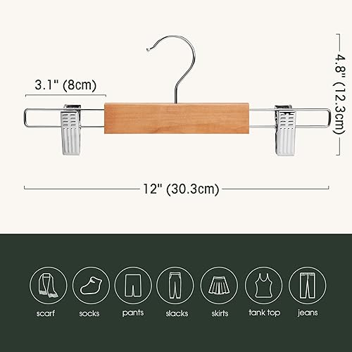 Miniatura 3 de Ulimart 20 perchas de falda para uso diario perchas de madera para adultos para niños perchas de pantalones con clips antideslizantes gancho