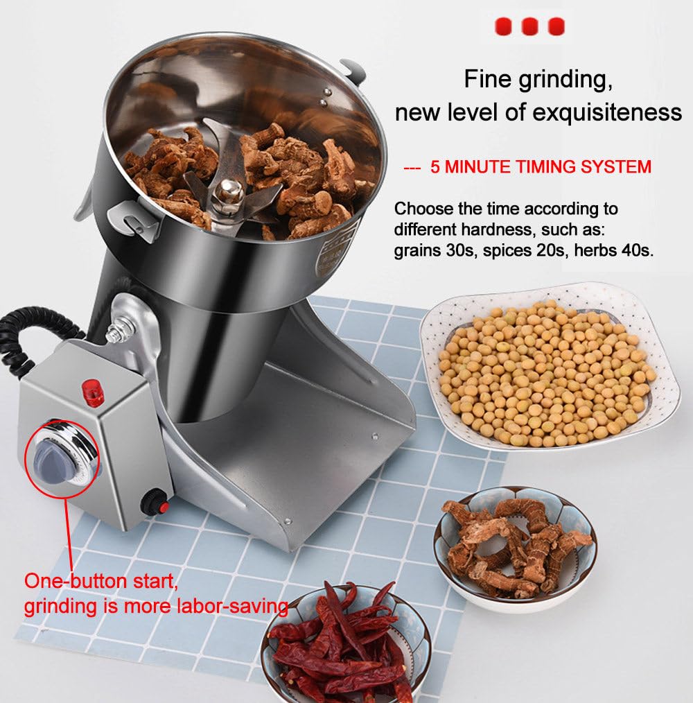 Macina Spezie 32000rpm Macinacaffè Multifunzione Macina Spezie per Alimenti Macina Spezie in Acciaio Inox Macchina per Macina Spezie a Secco Macchina per Polvere in Acciaio Inox Uso Domestico,1000g