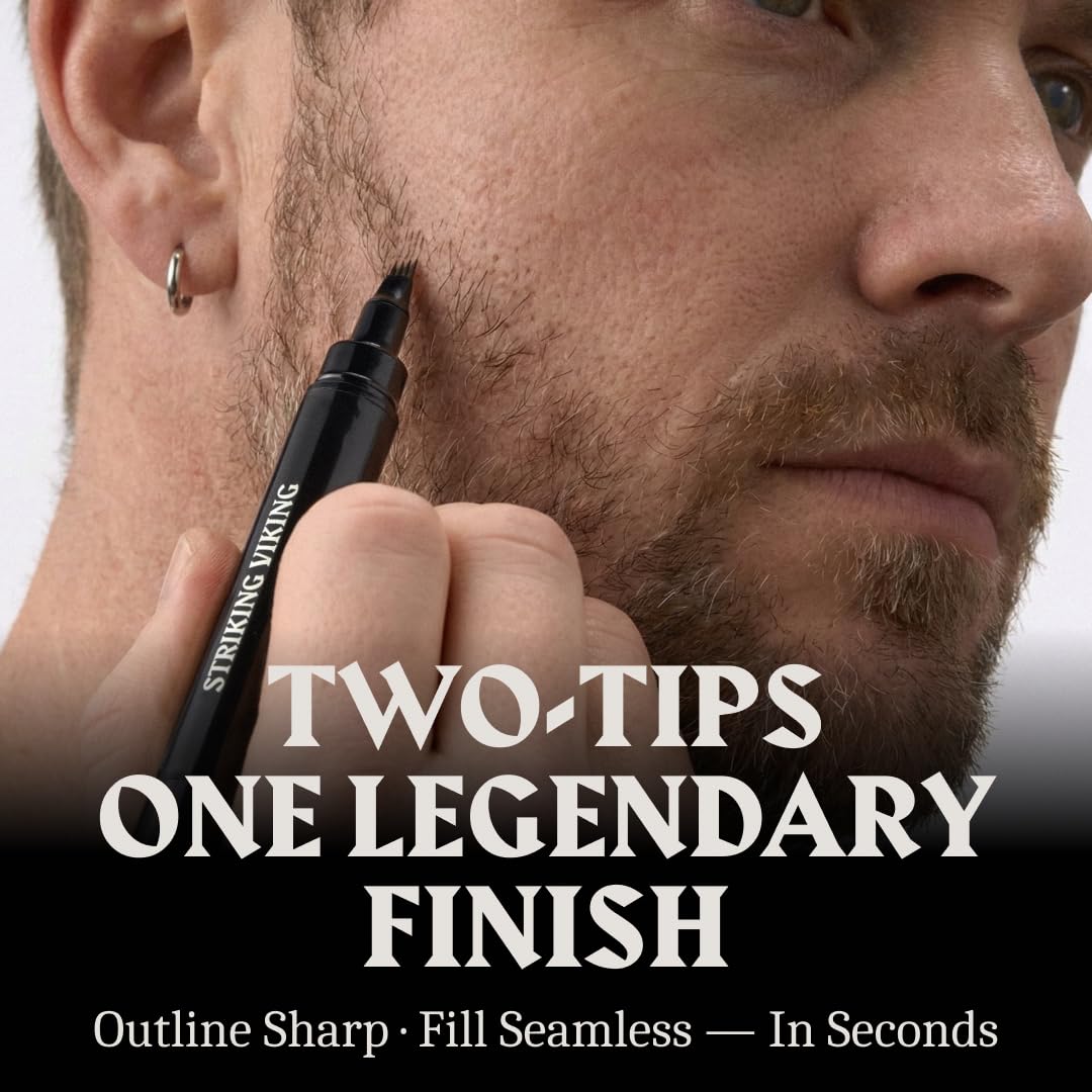 Striking Viking Beard Pencil Filler, Grigio-Marrone - Set di matite da barba impermeabile, realistiche e durevoli con 1 penna stilografica e pennello, migliora i peli del viso