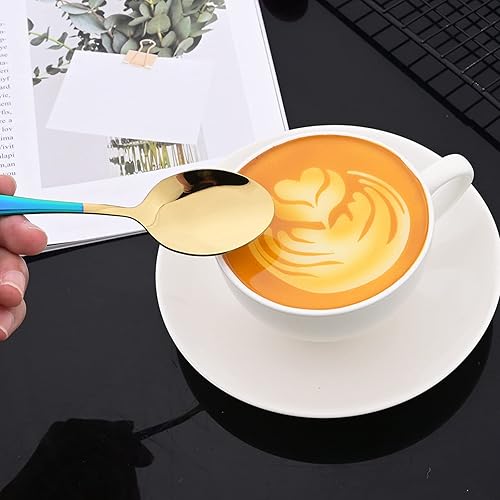 Miniatura 8 de JASHII Juego de cubiertos iridiscentes de acero inoxidable de 32 piezas juego de cubiertos de color arcoíris lindo juego de tenedores de cuchillos