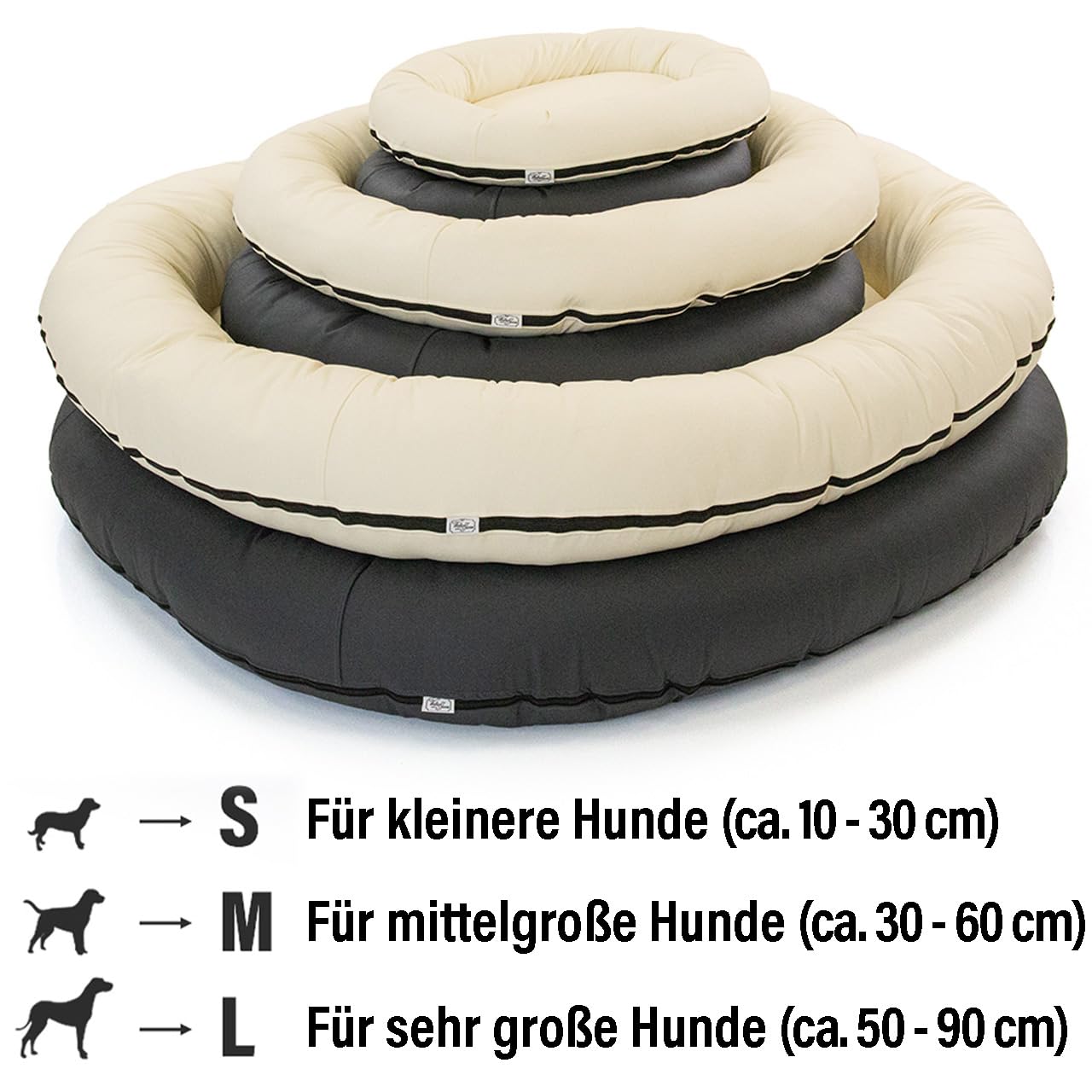 Wallace & Jones | Premium Hundebett Bolton Hundesofa 95x81 cm Hundecouch aus Kunstleder Hundebett für mittelgroße Hunde, verdeckter Zipper, waschbar, rutschfest, Creme-weiß