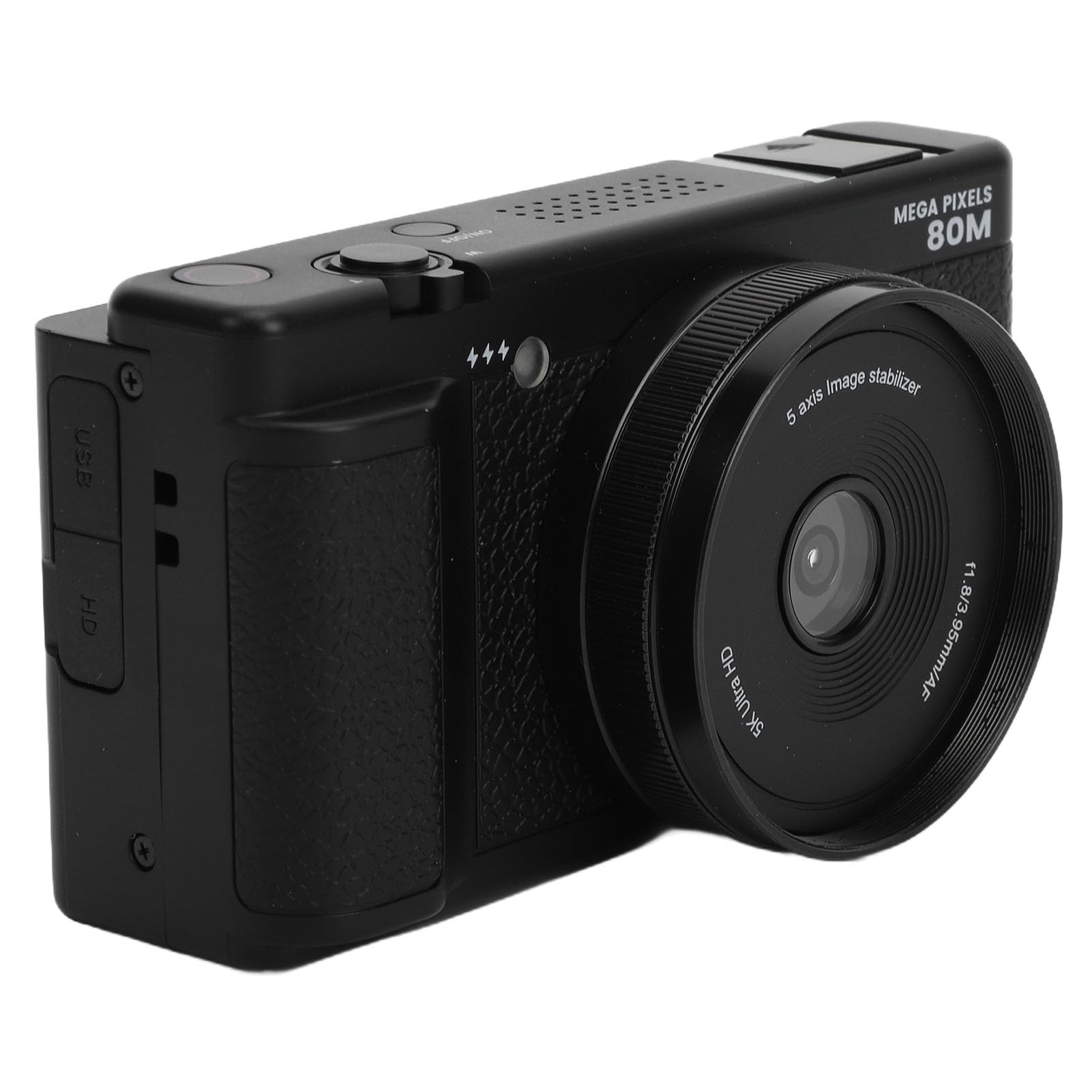 ASHATA Fotocamera digitale, fotocamera digitale da 80 MP 5 k con schermo di vibrazione da 2,8 pollici 18 x zoom riempimento luce 5k registrazione video per vlog per principianti Selfie (BLACK)