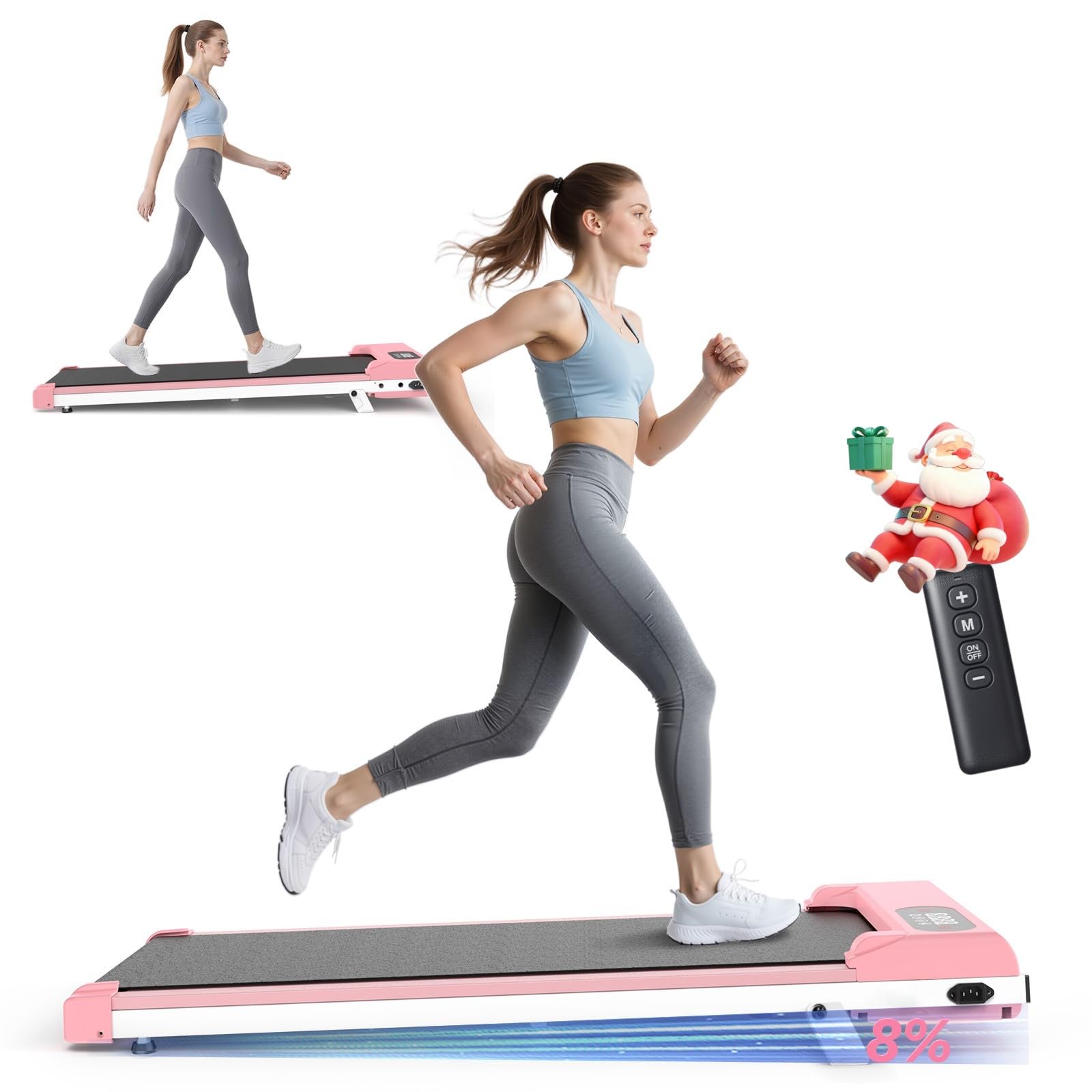 Walking Pad with 8% Incline, Under Desk Treadmill for Home Office with Ultra Quiet <40dB, 2.5 HP Portable Walking Jogging Running Machine with LED Display and Remote Control, 320+LB Capacity