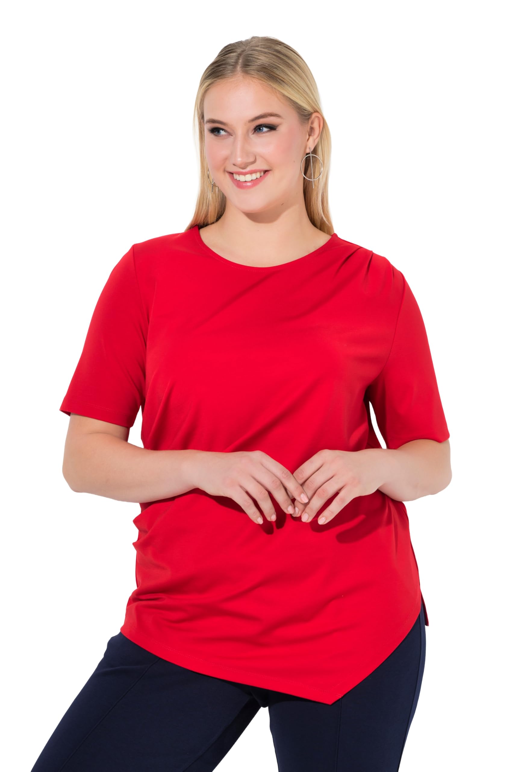 Ulla Popken Damen große Größen Übergrößen Plus Size T-Shirt, drapiert, Rundhals, Halbarm, asymmetrisch 846109