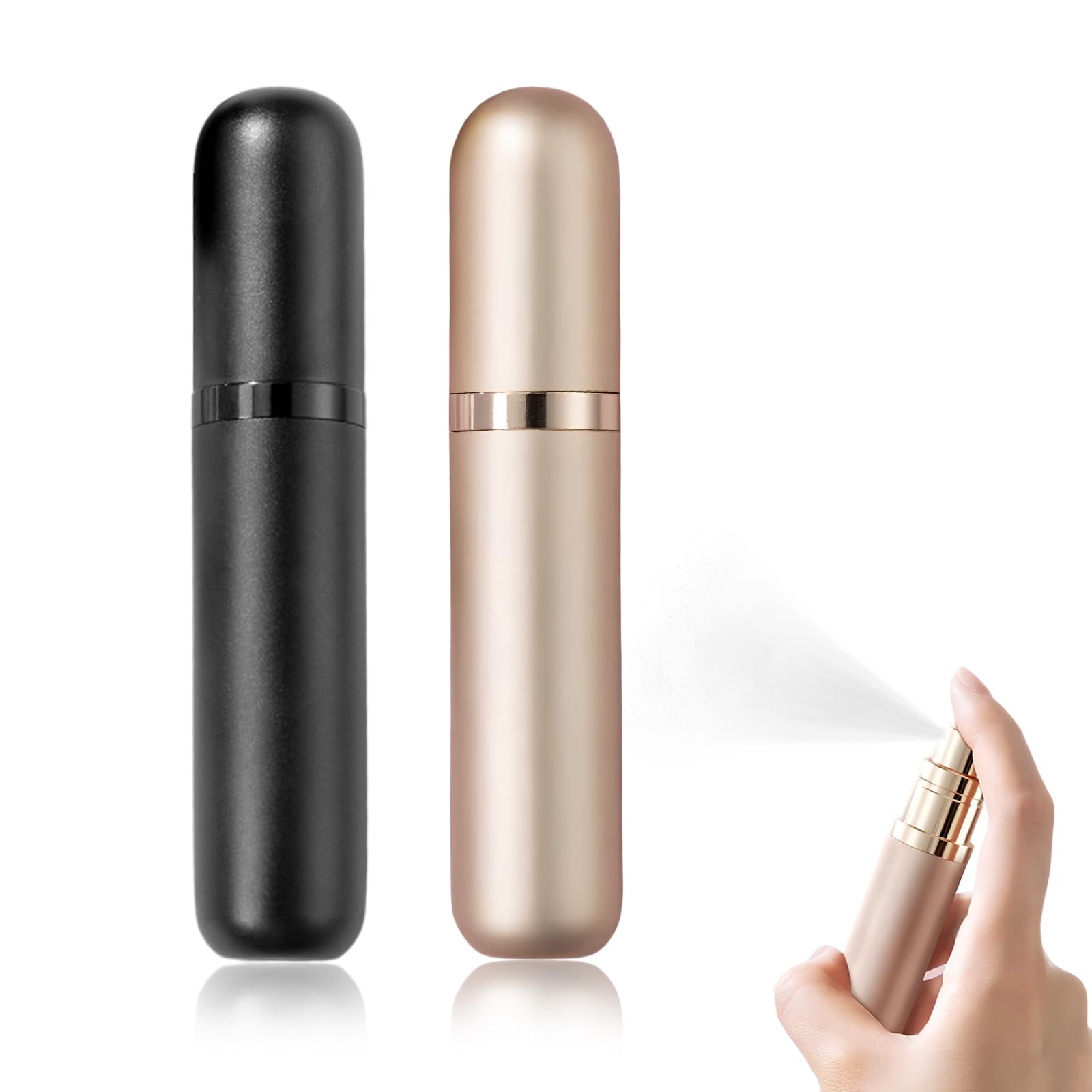 Luxvara Women's Black+Champagne 5Ml Perfume Atomiser Refillable, Travel Mini Perfume Spray Bottles Empty Sprays, Portable Aftershave Dispenser Spray Bottle Empty Leak Proof For Outdoor Luggage For & Men (Black+Champagne)