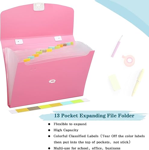 Miniatura 9 de Carpeta de archivos expandible de 13 bolsillos, organizador mensual de archivos de acordeón, tamaño carta, carpeta de documentos tamaño A4 con asa