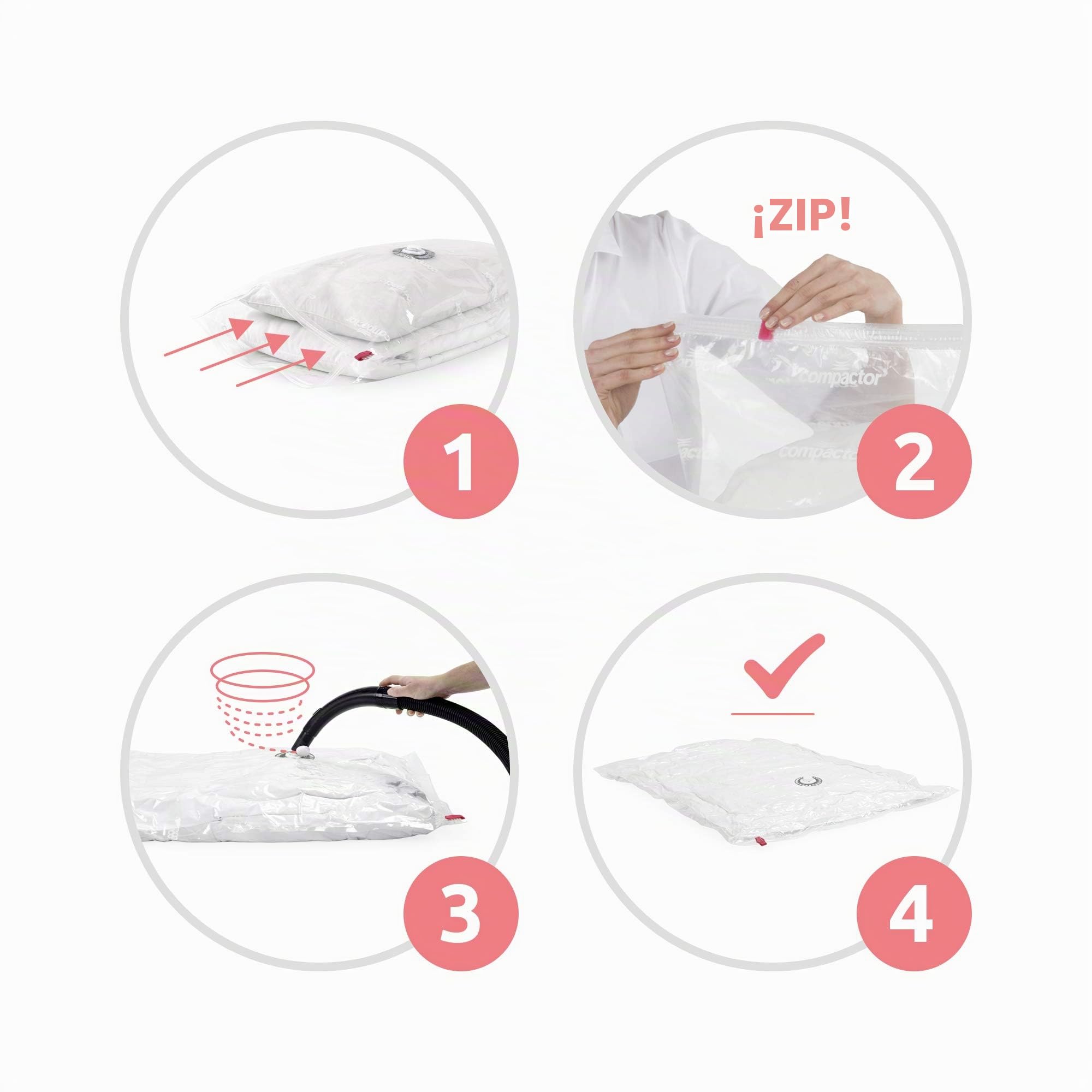 Compactor ASPISPACE: Set de 10 Bolsas de Compresión al Vacío - 5 Medianas, 5 Grandes, Transparente
