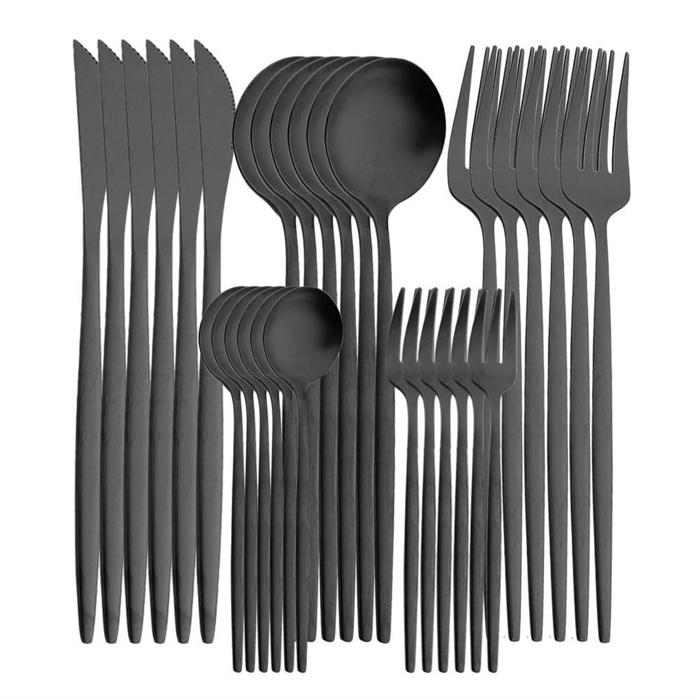 30Pcs Matt Schwarz Besteck Set Edelstahl Messer Gabel Löffel Geschirr Besteck Küche Geschirr Set Party Hotel Versorgung