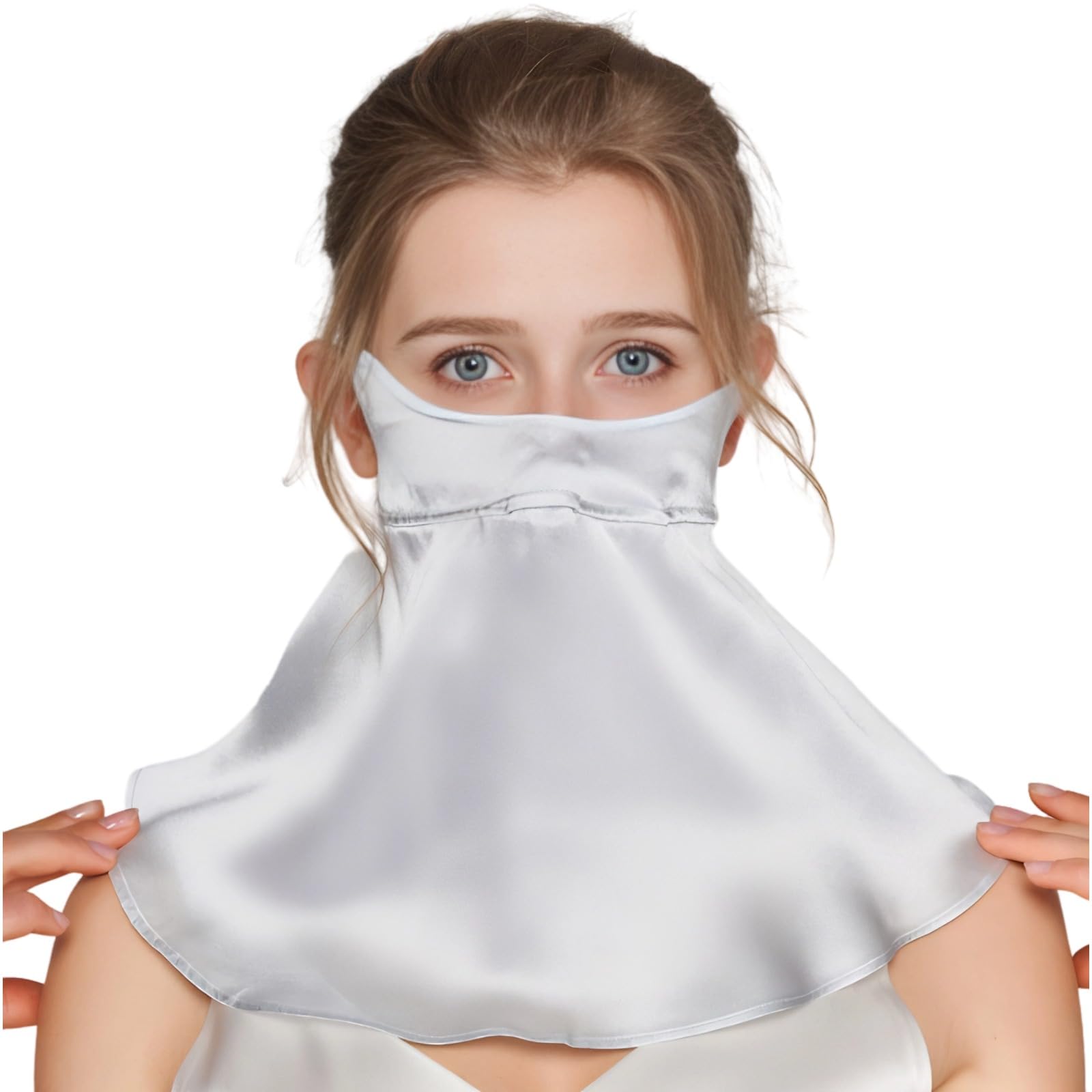 Mulberry Silk Sun Protection Mask - UPF 50+ Hybrid Face Mask and Neck Gaiter for Women (Silver Grey)